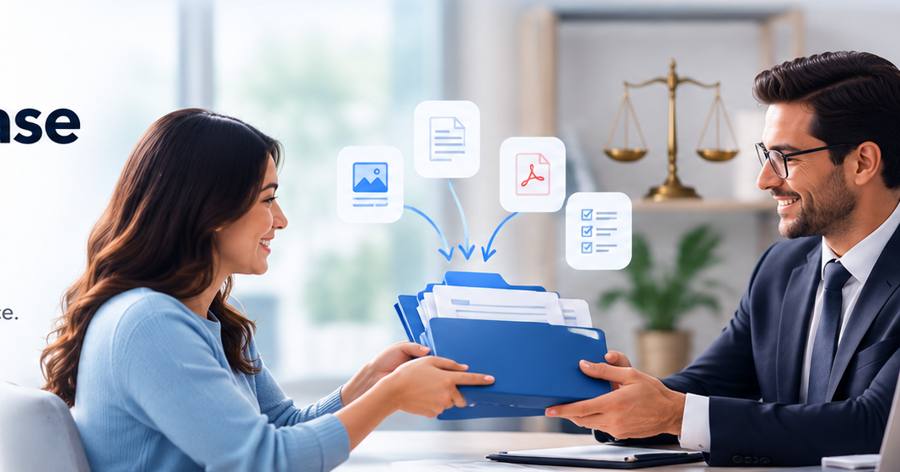 Customer handing an organized case file to a legal professional